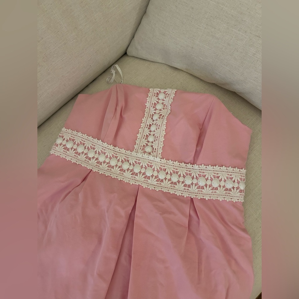 Lilly Pulitzer Pink Strapless Dress with Lace Detail